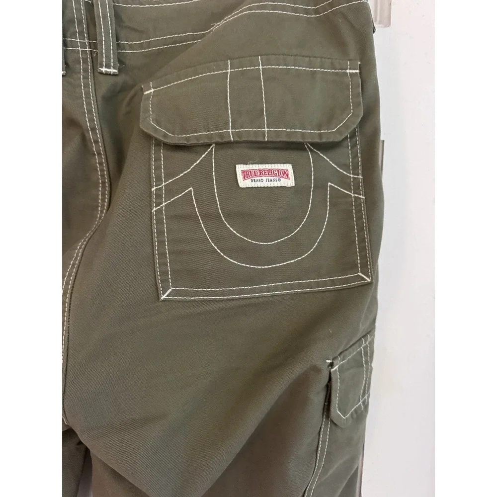 True Religion Women's Military Cargo Trousers Olive‎ Khaki Utility Y2K 34